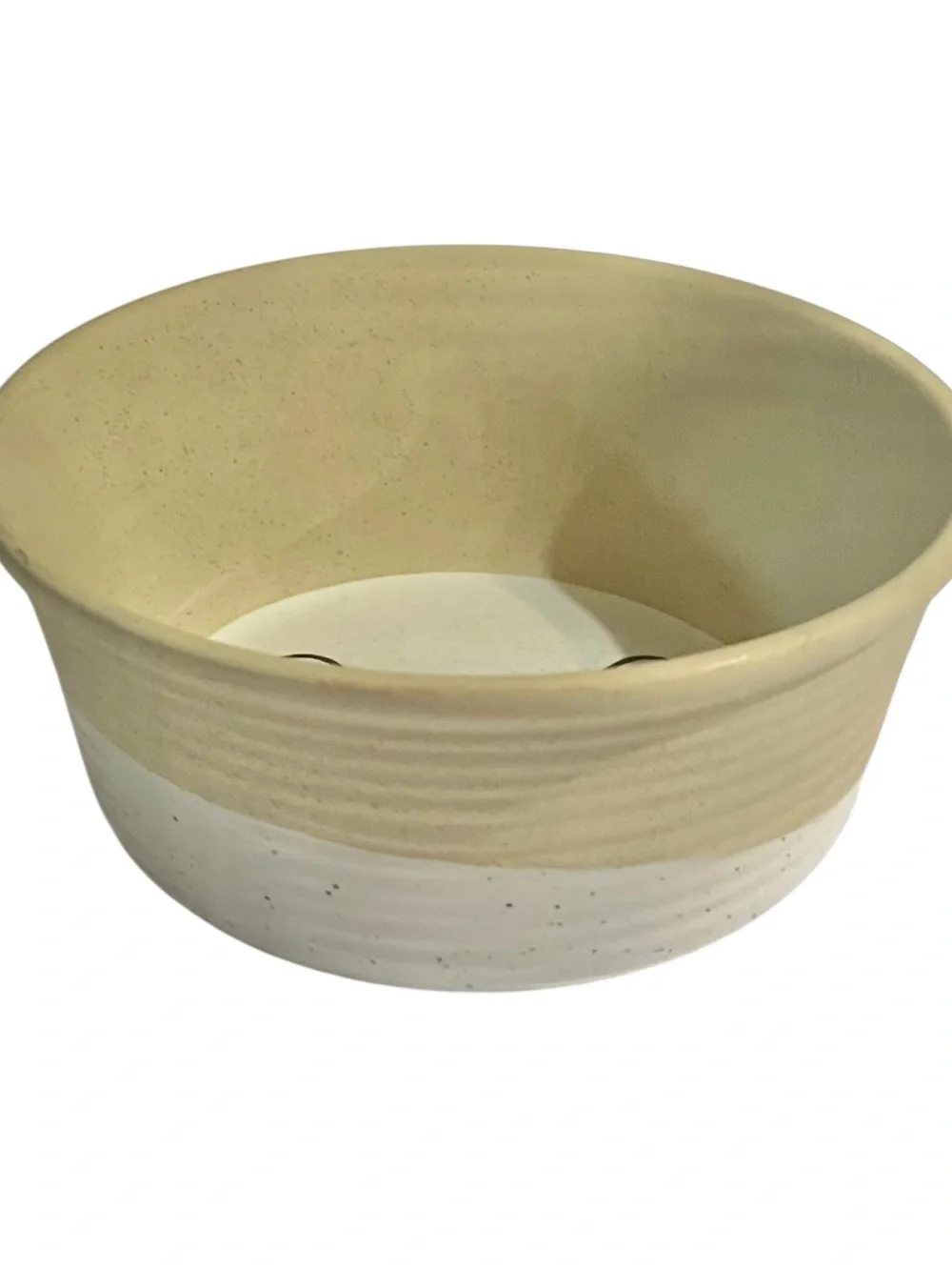 Top Paw Two Tone Ceramic Pet Bowl Gold/Cream “Lets Eat” Bone in Bottom 6” x 3”